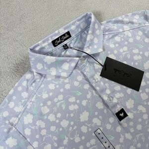 Bad Birdie Core Polo Shirt Mens Medium Purple Baby Lush Floral Print Golf Tennis